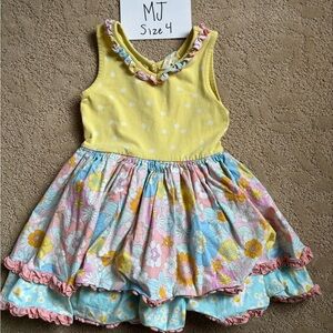 Matilda Jane Yellow Polka Dot Floral Tiered Girls Dress Size 4